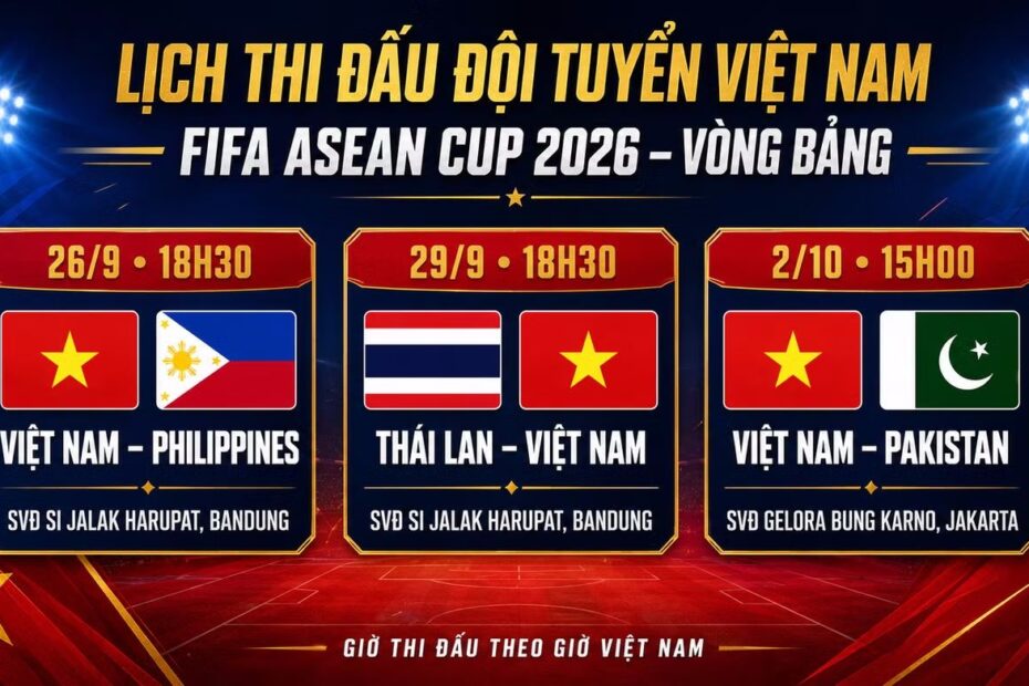 Lịch thi đấu mới nhất FIFA ASEAN Cup 2026 của tuyển Việt Nam: Quyết đấu Thái Lan ngày 29/9